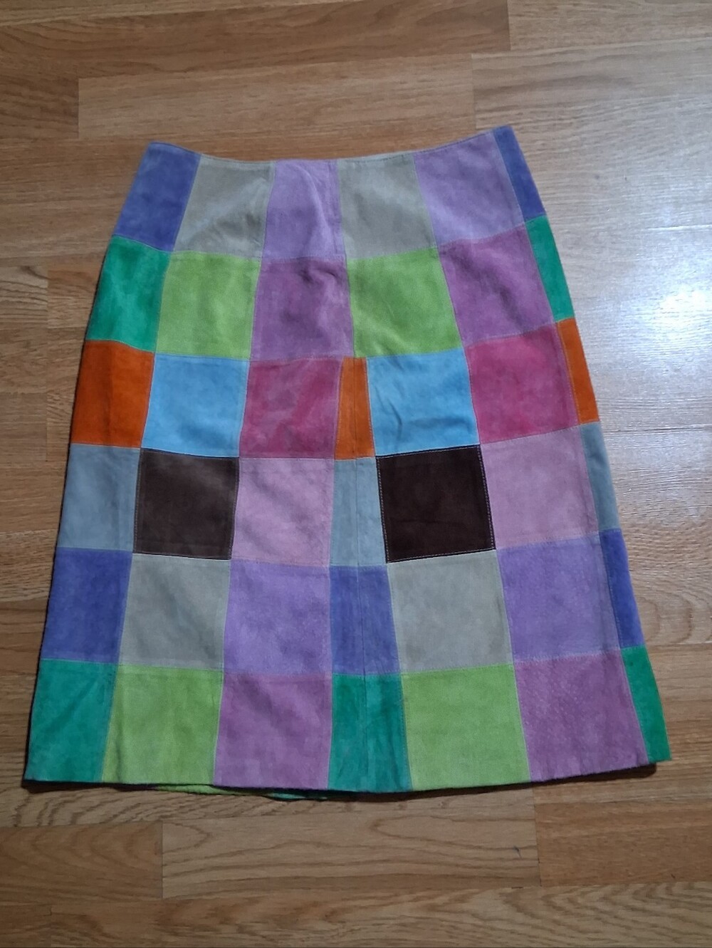 Isaac Mizrahi Multicolor Patchwork Suede A-Line Skirt